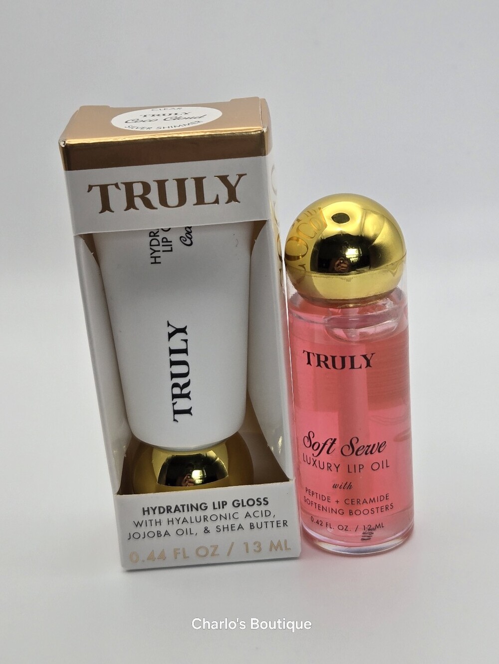 Truly Beauty Coco Cloud Lip Gloss Clear Shimmer & Soft Serve Lip Oil Duo NIB